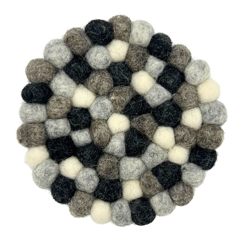 Felt Ball Round Coasters - 10cm Multi Grey colour (set of 4)
