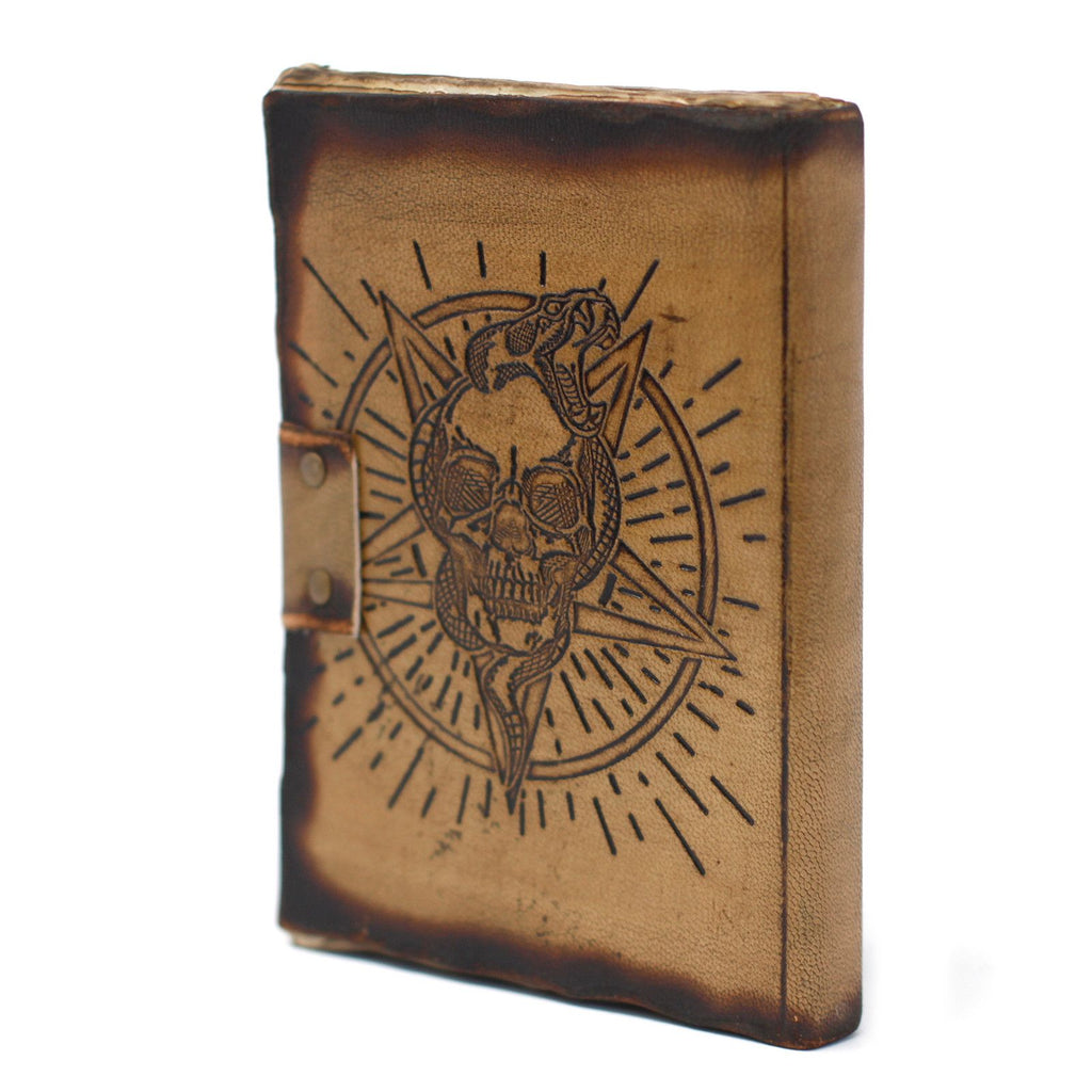 Leather Pentagon & Skull with Burns Detail Notebook (18x13 cm)