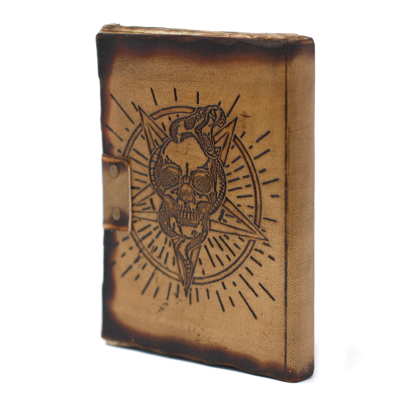 Leather Pentagon & Skull with Burns Detail Notebook (18x13 cm)