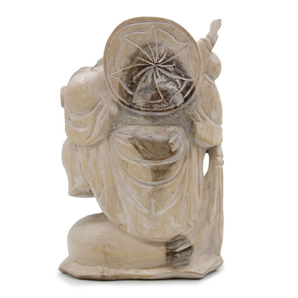 Hand Carved Buddha Statue - 30cm Bring Wood - Whitewash