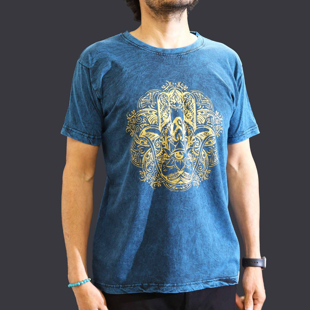 Medium Stone Washed Teashirt - Hamsa - Blue