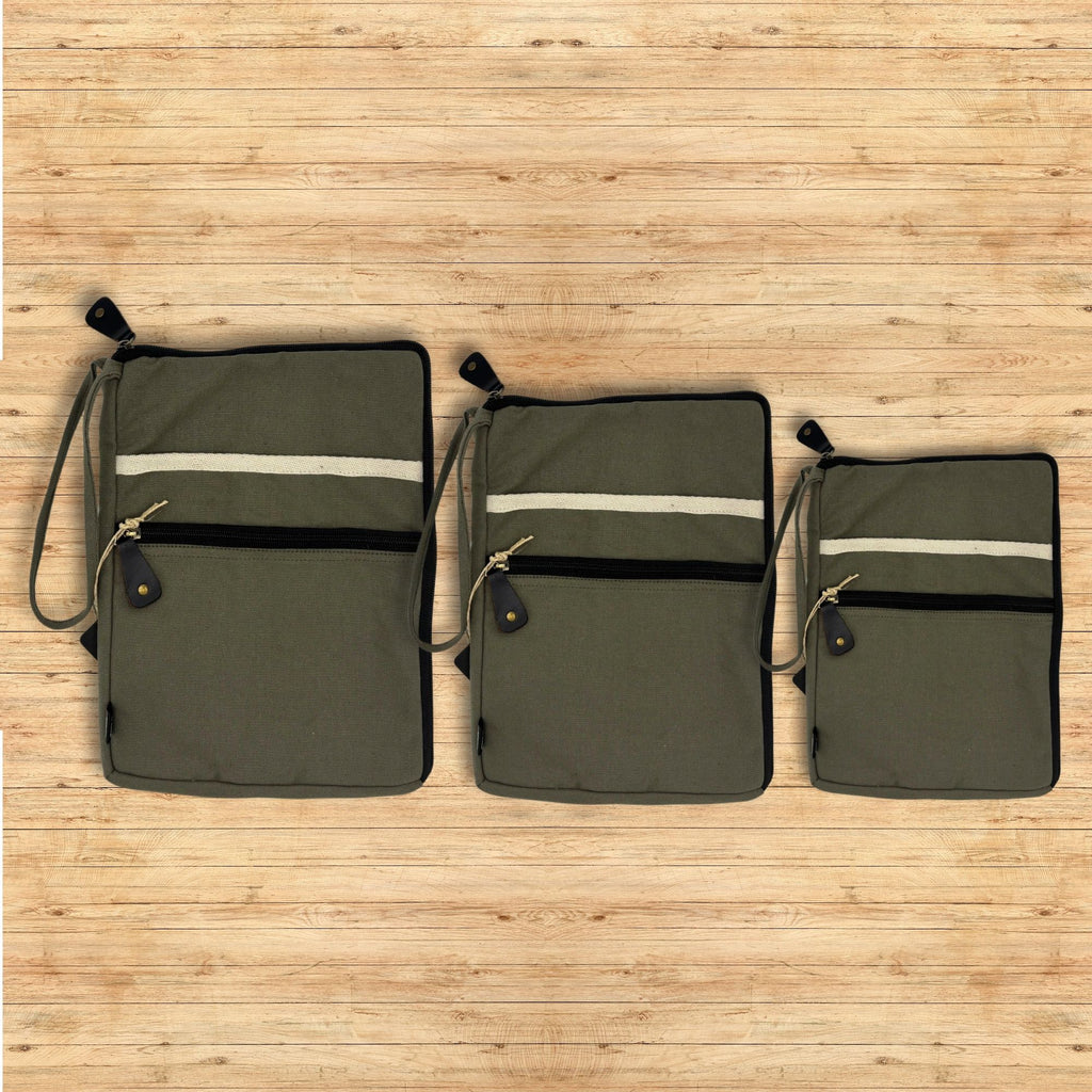 Canvas Large Laptop Pouch - Olive - 30x40cm