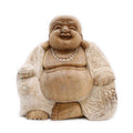 Hand Carved Buddha Statue - 30cm Happy - Whitewash