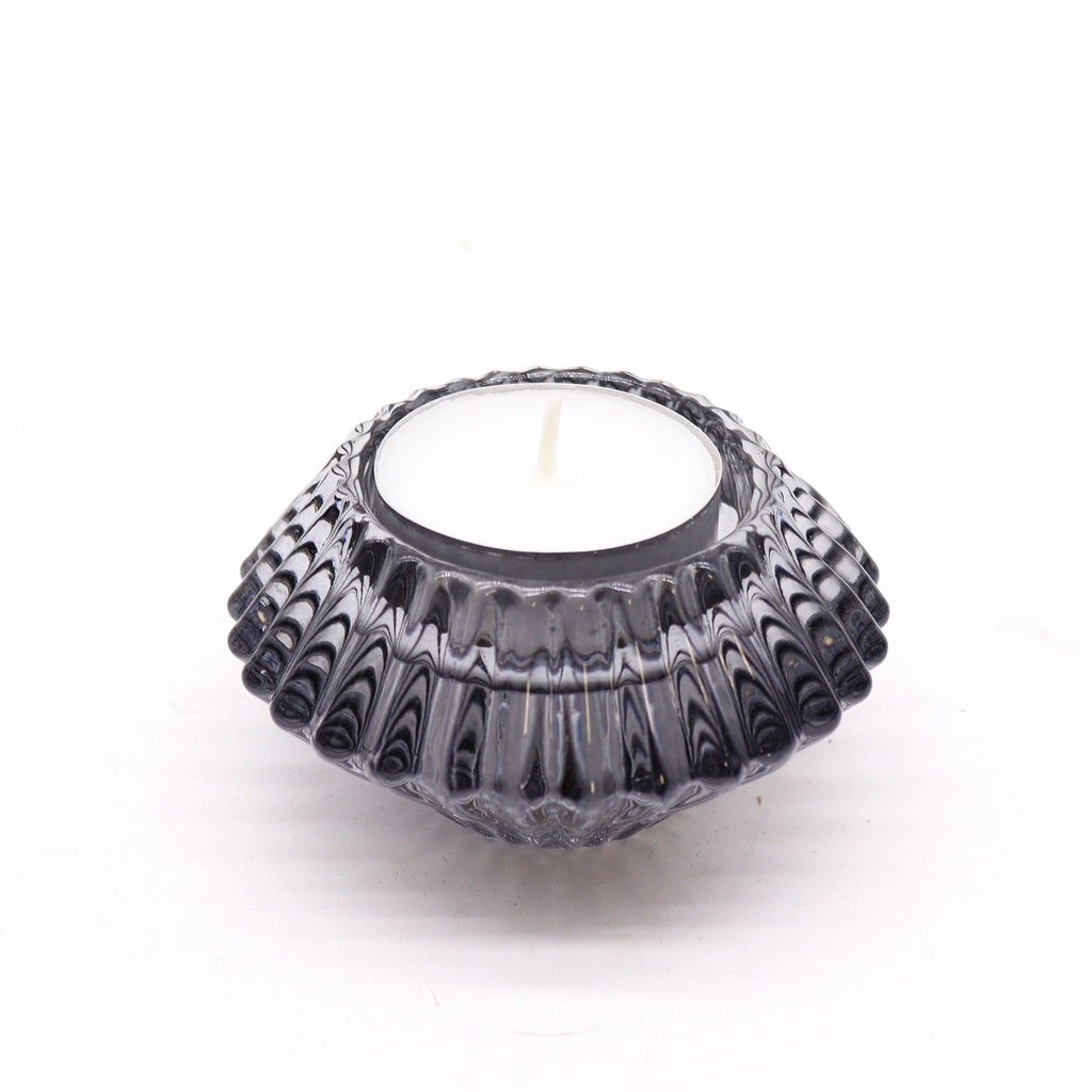 Set of 2  Flower Flip Dinner Candle / Tealight Holder -  Midnight Grey