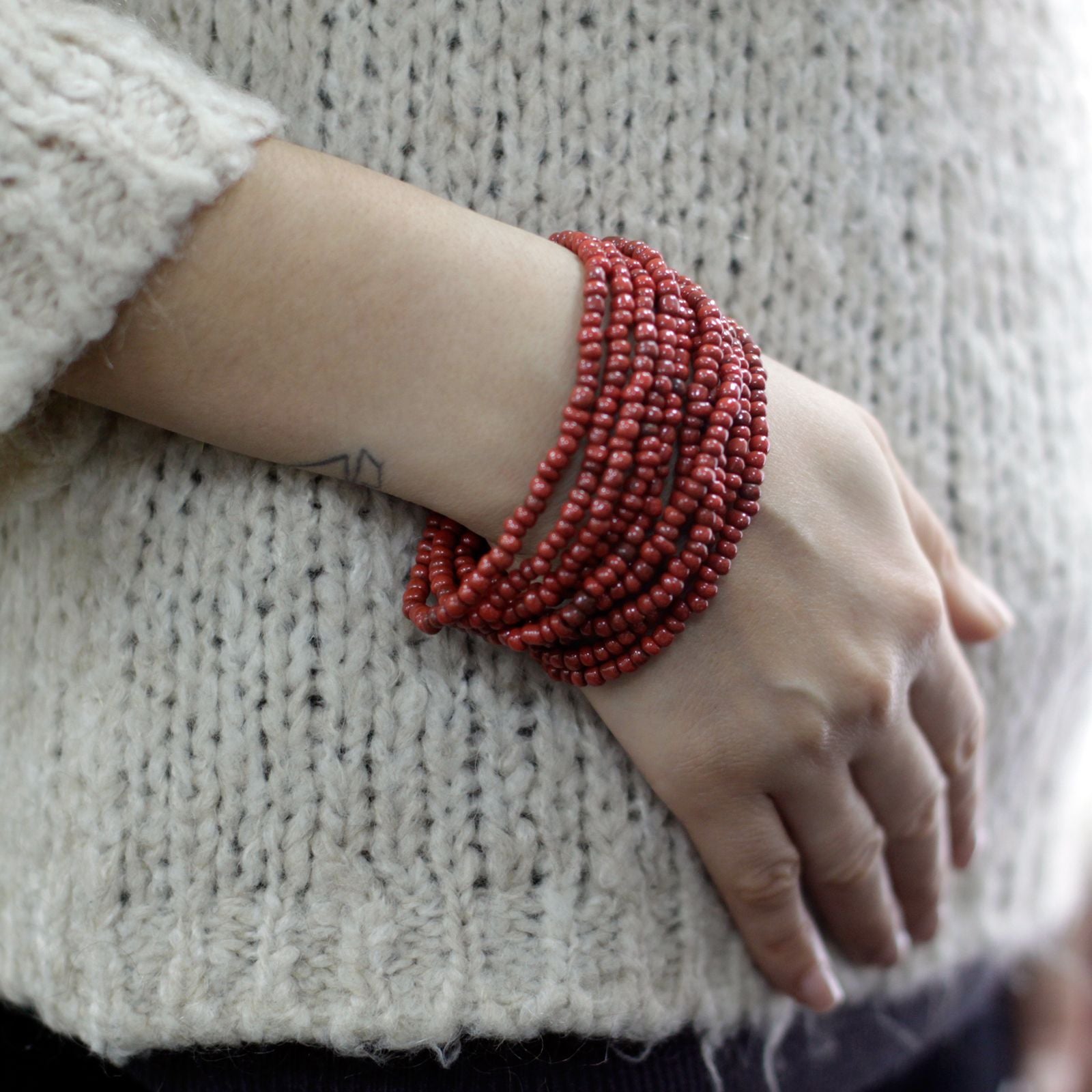 Multi-Bead Bangle Wooden Clasp - Asst Colours