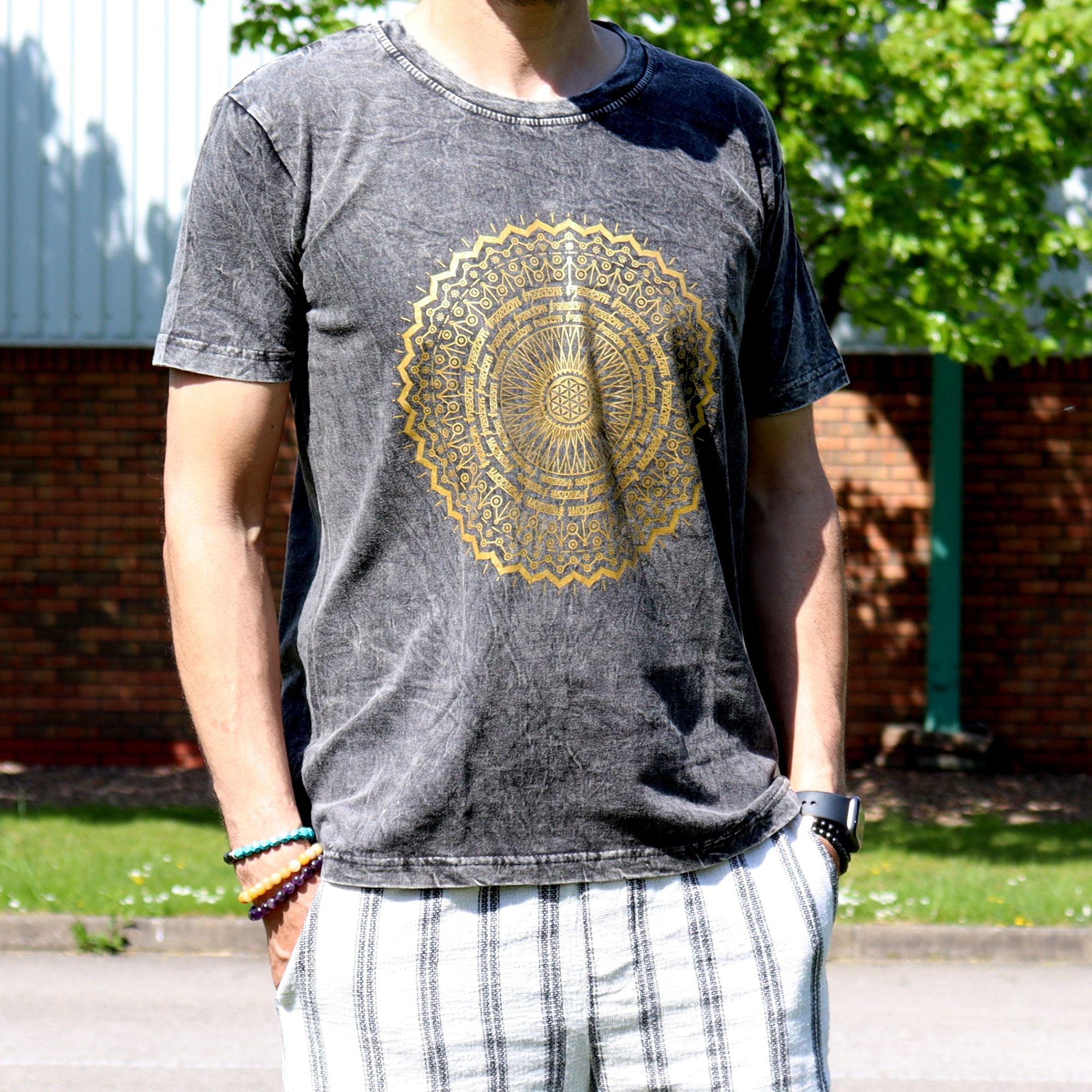 Medium Stone Washed Teashirt - Mandala - Dark Grey