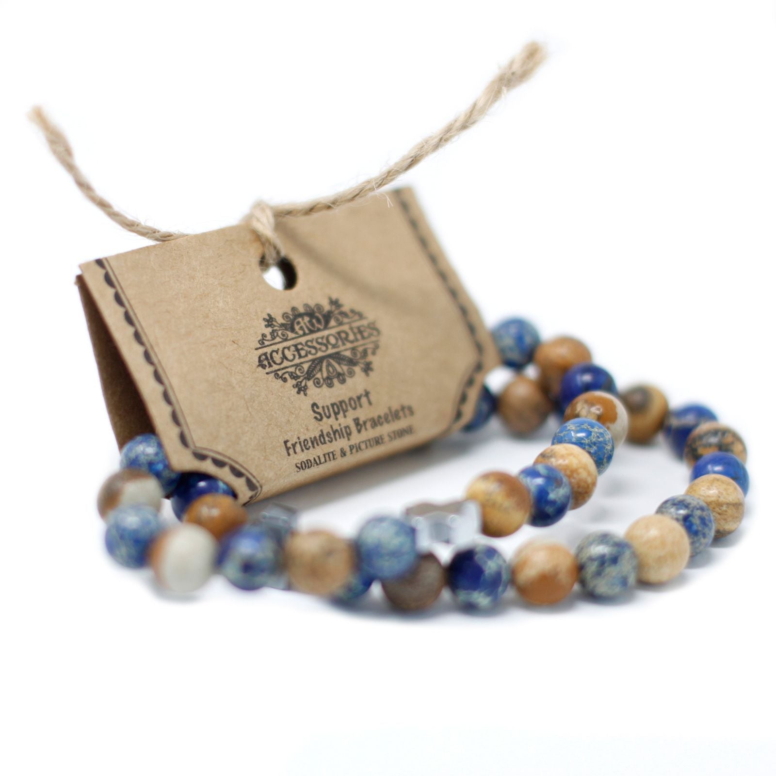 Set of 2 Gemstones Friendship Bracelets - Protection - Dalmation Jasper & Yellow Agate