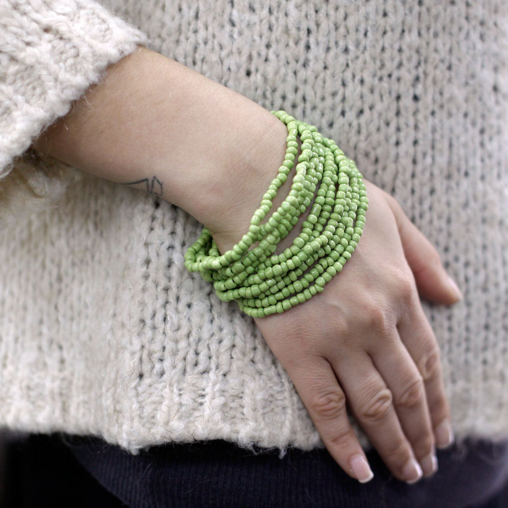 Multi-Bead Bangle Wooden Clasp - Asst Colours