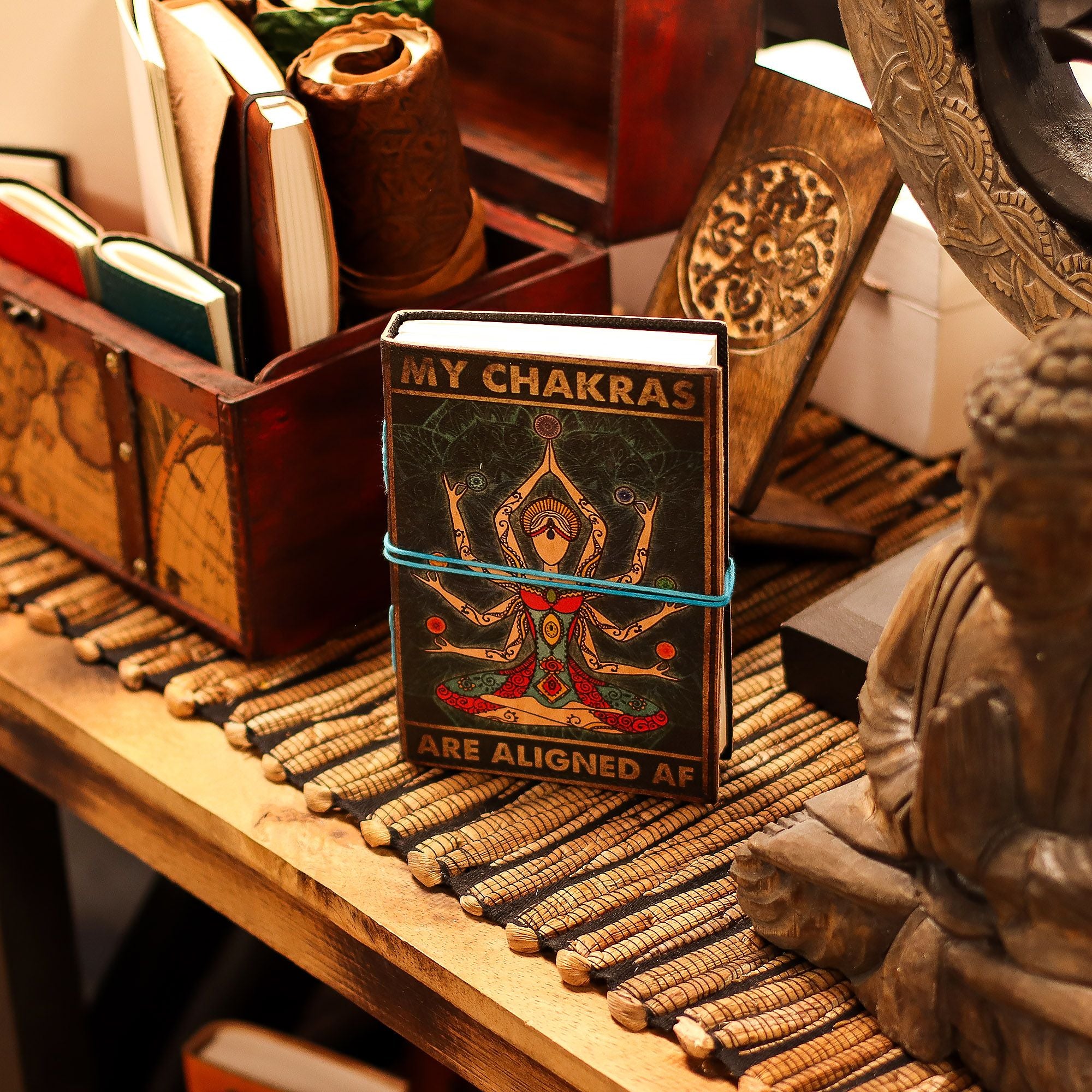 Leather Printed Notebook – My Chakras Are Aligned AF - 17.8×12.7 cm