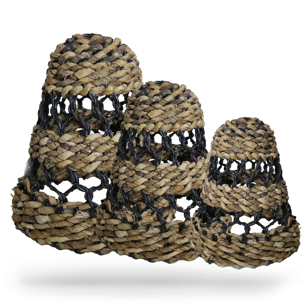Natural Banana Leaf & Hitam Raffia Lamp Shades - Set of 3
