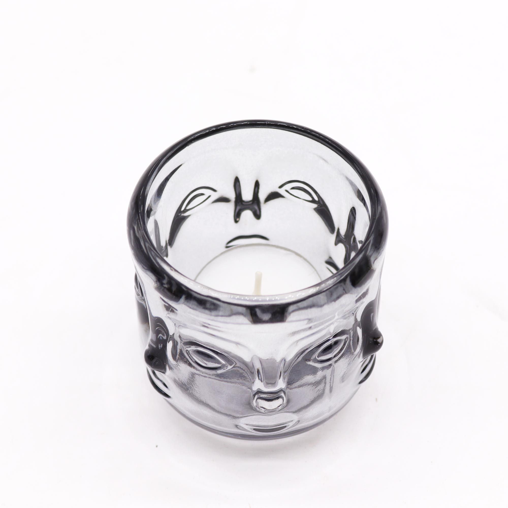 Set of 2 Buddha Faces Candle Jar - Midnight Grey