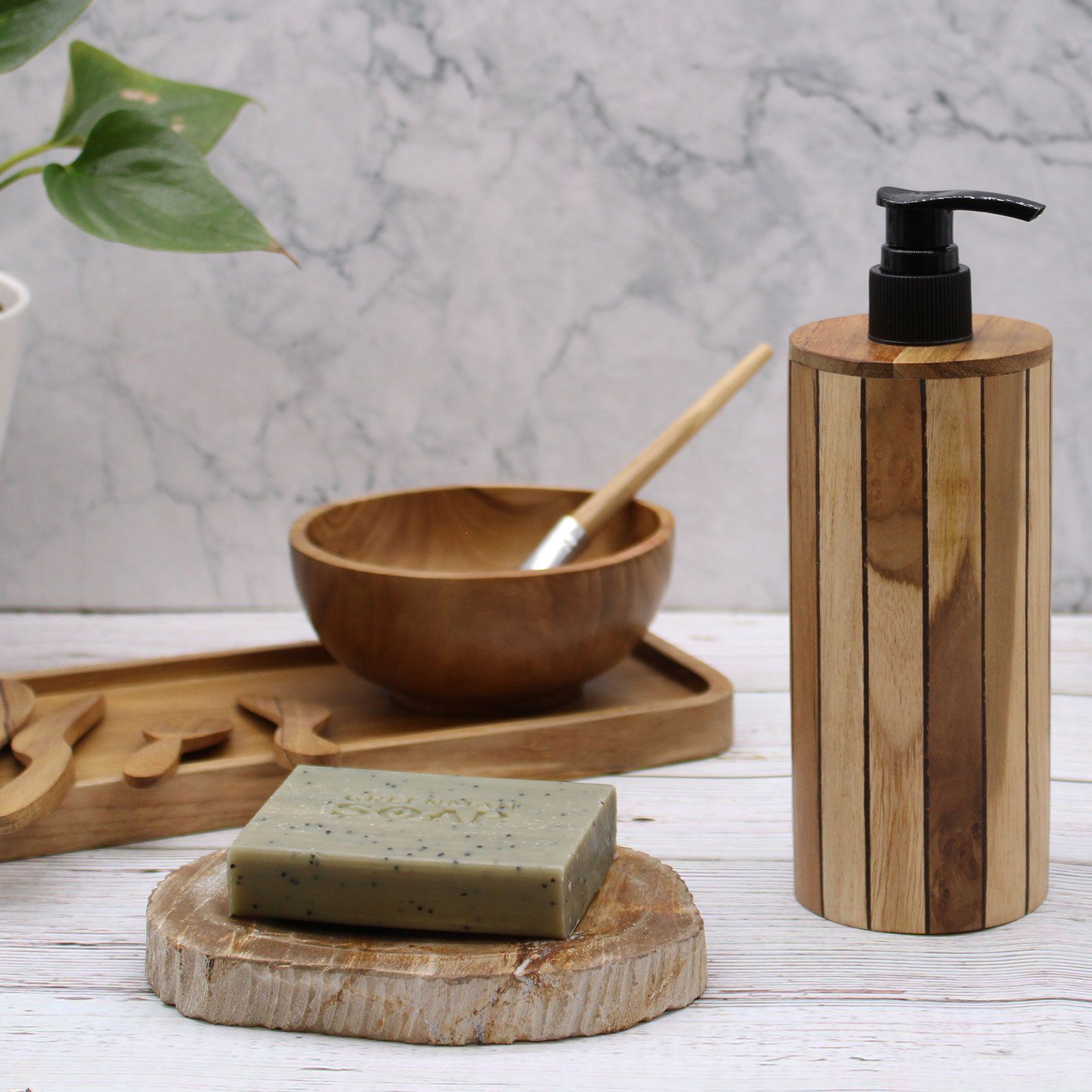 Natural Teakwood Soap Dispencer - Round