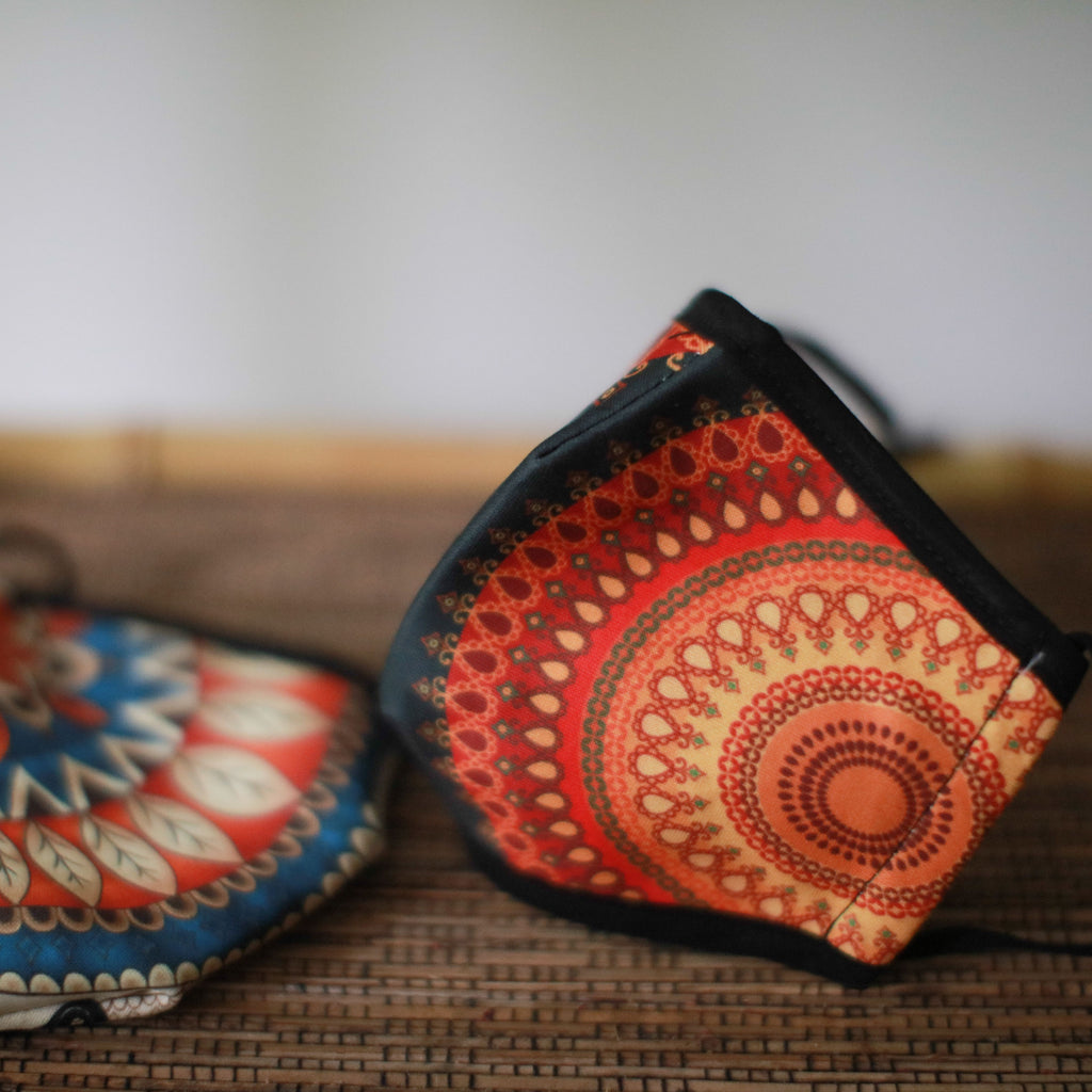 Reusable Fashion Face Covering - Orange Mandala (Adult)