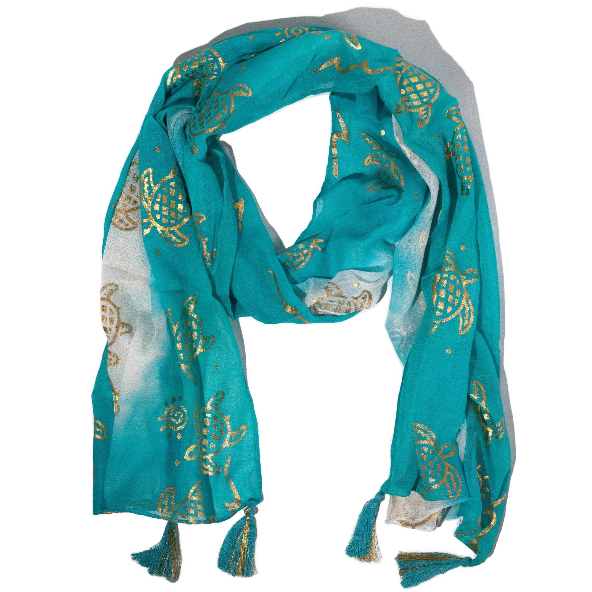 Nomad Sari Summer Scarf – Turtle Print – Turquoise (180 × 50 cm)