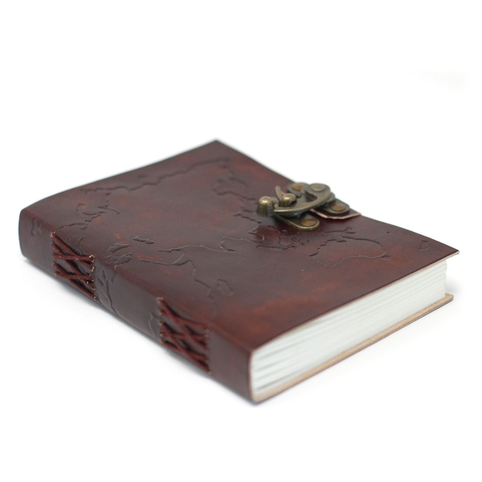 Leather World Map & Stitching Notebook (18x13 cm)