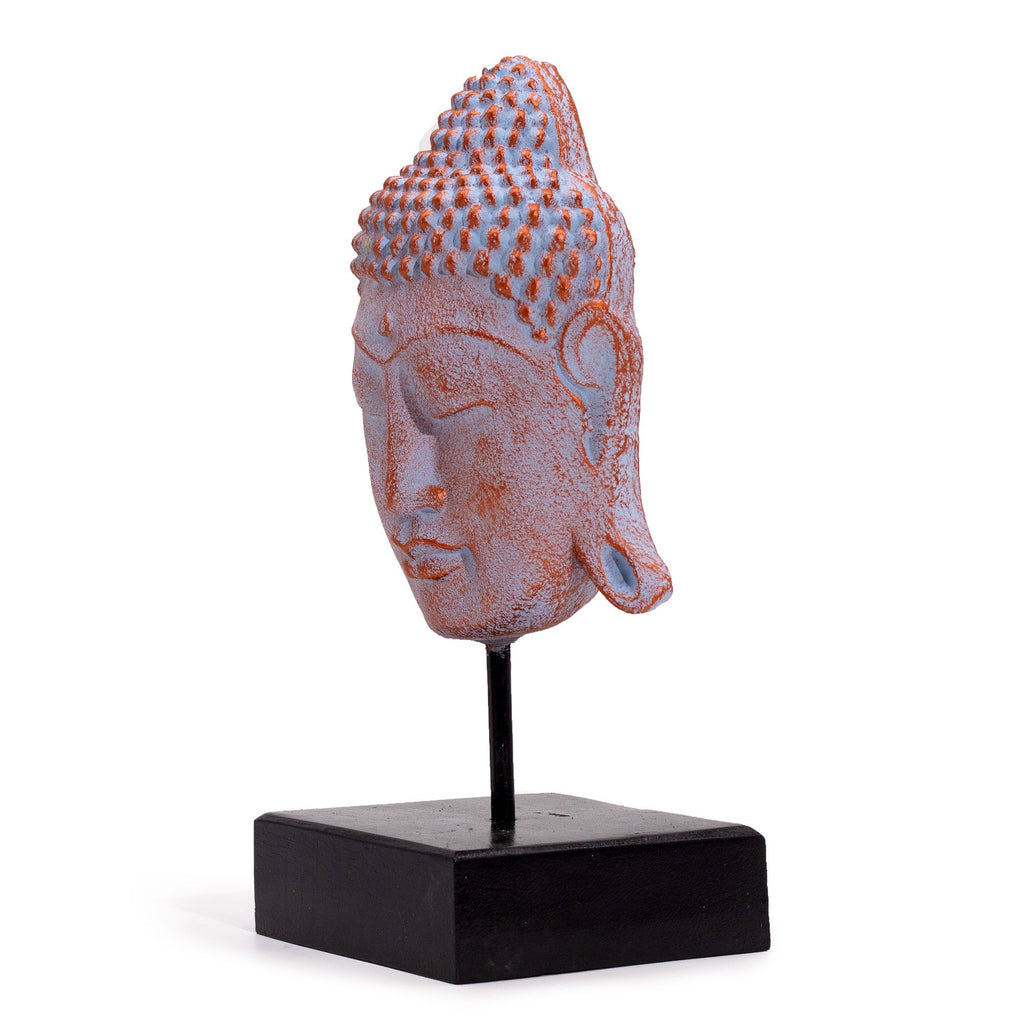 Large Serenity Buddha Head on Stand  - Blue Copper