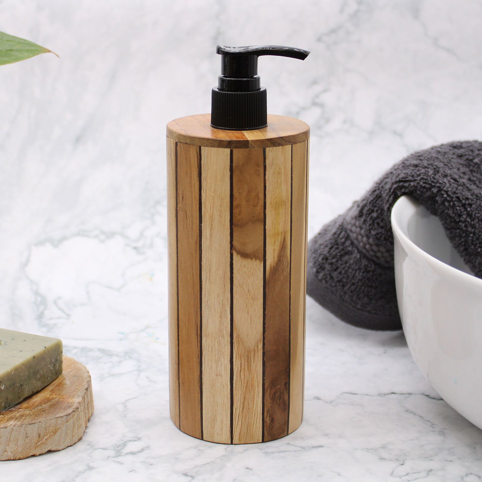 Natural Teakwood Soap Dispencer - Round