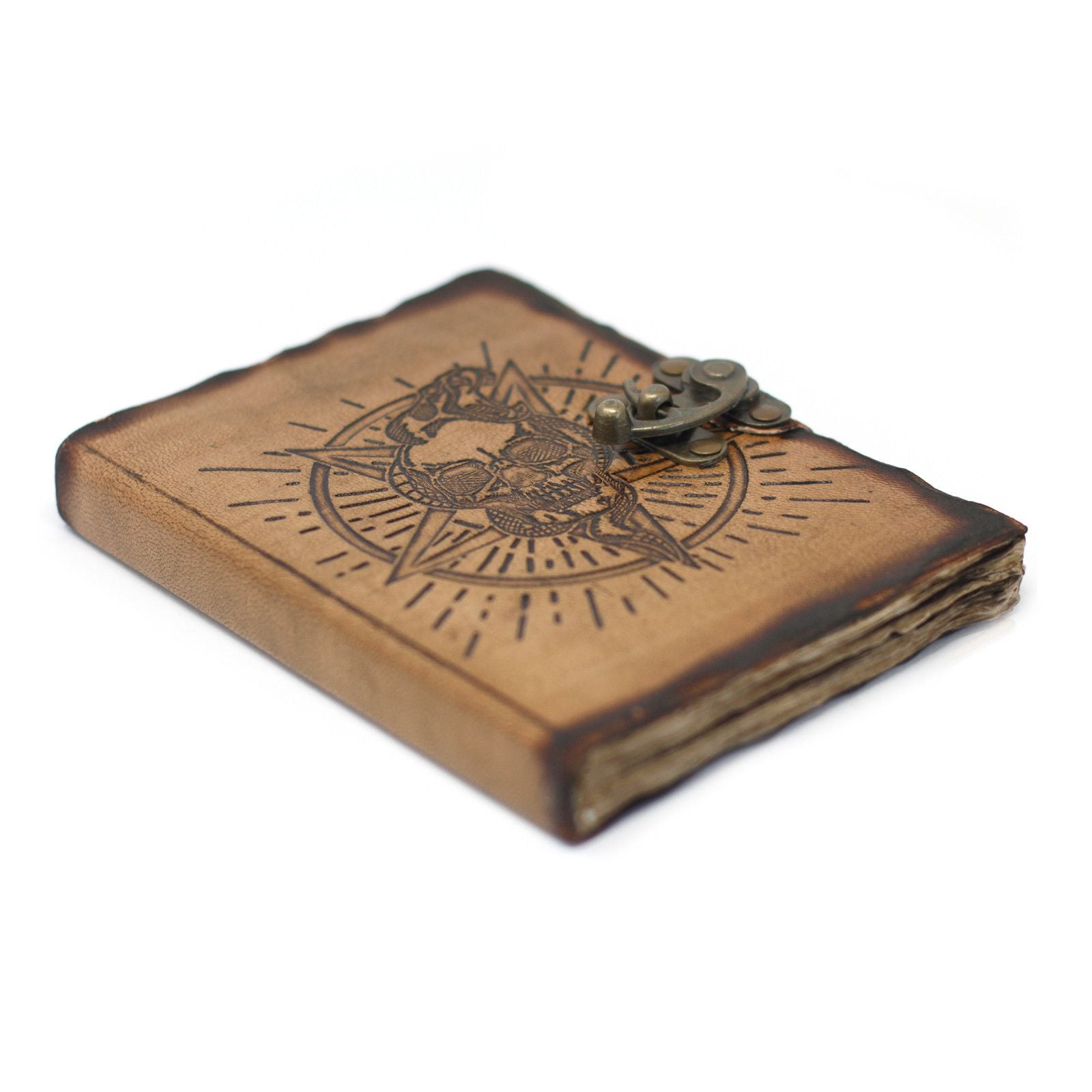 Leather Pentagon & Skull with Burns Detail Notebook (18x13 cm)