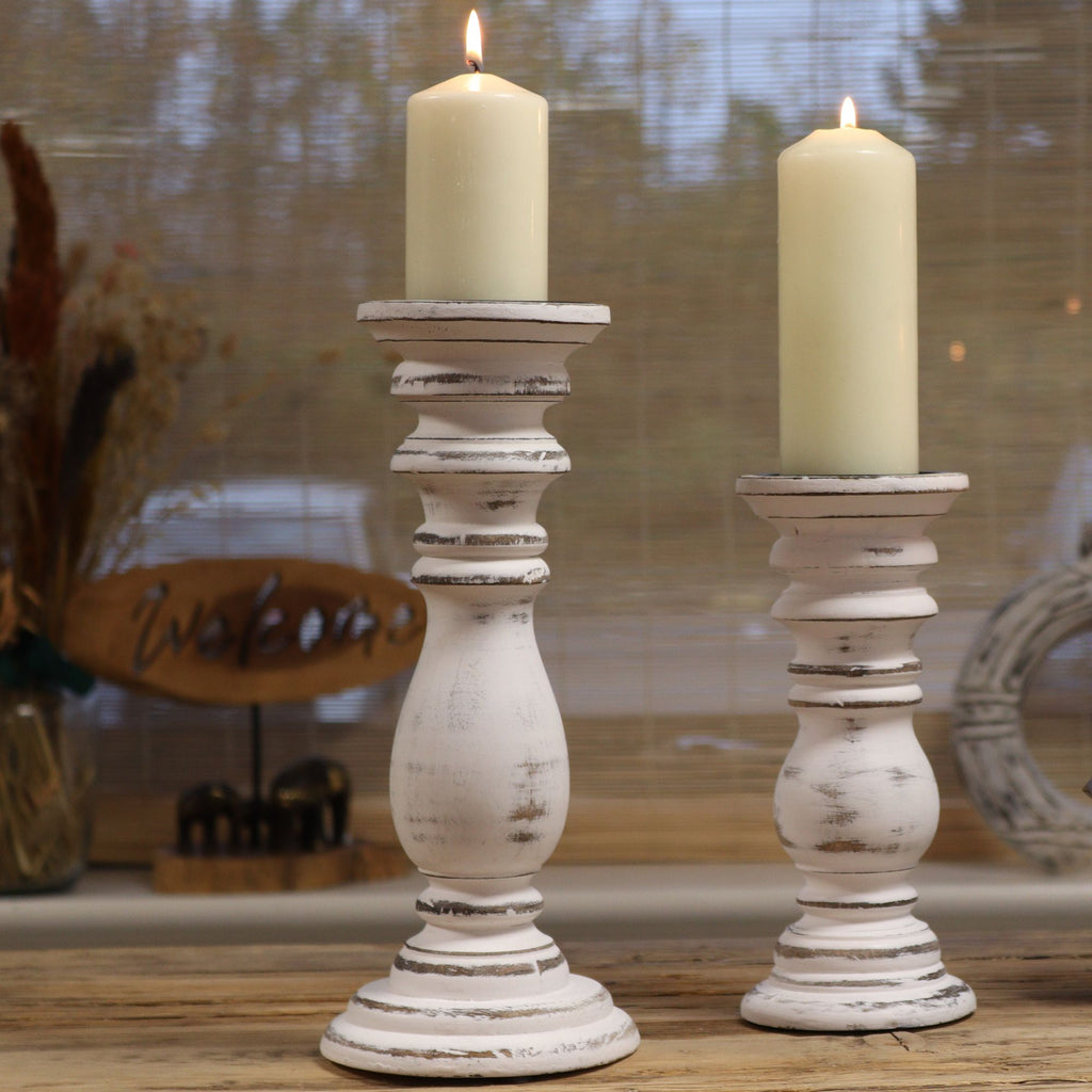 Classic Candle Stand - Whitewash -  23x10cm - Small