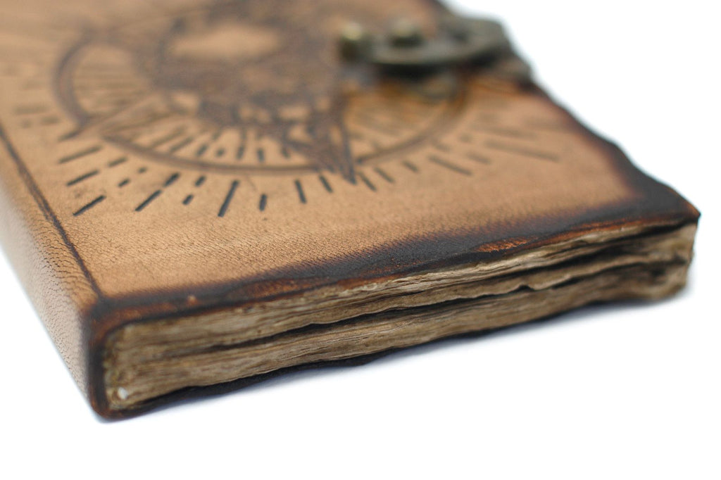 Leather Pentagon & Skull with Burns Detail Notebook (18x13 cm)