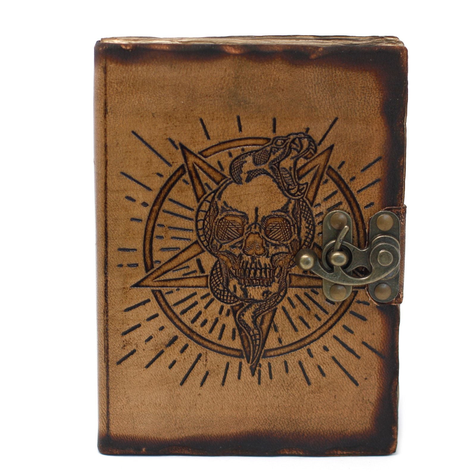 Leather Pentagon & Skull with Burns Detail Notebook (18x13 cm)