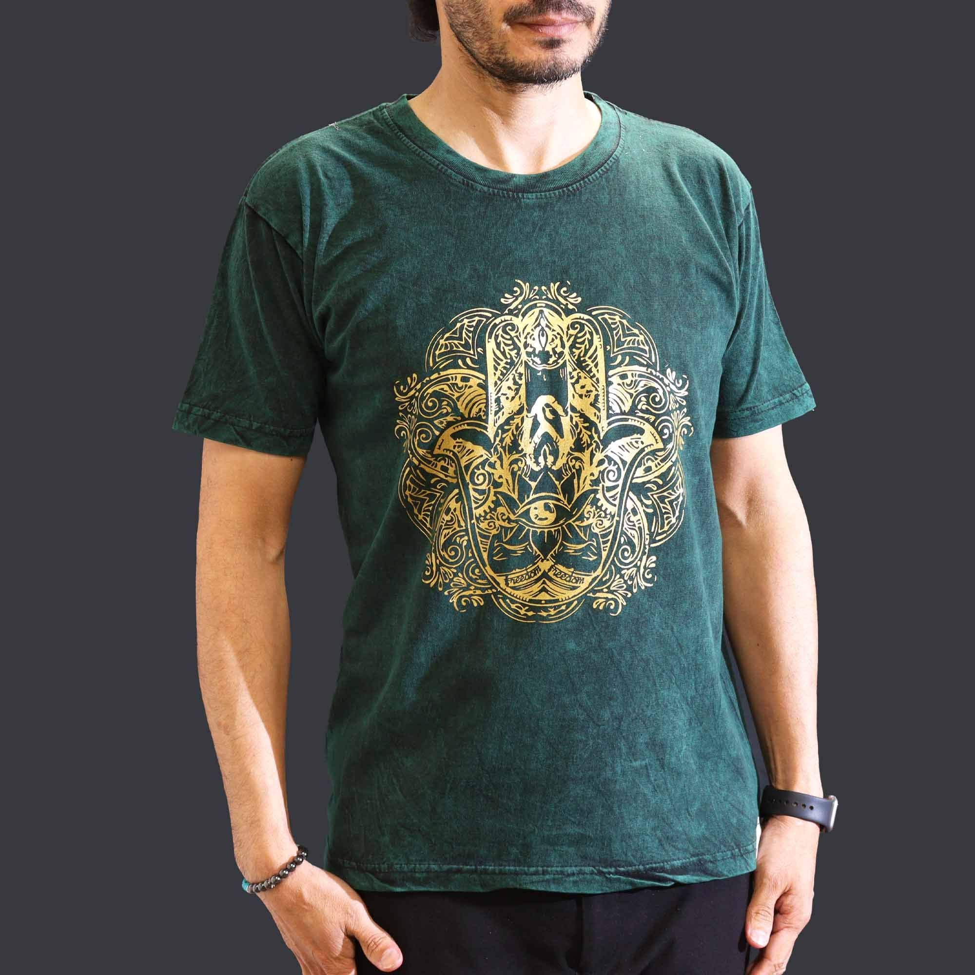 Medium Stone Washed Teashirt - Hamsa - Green