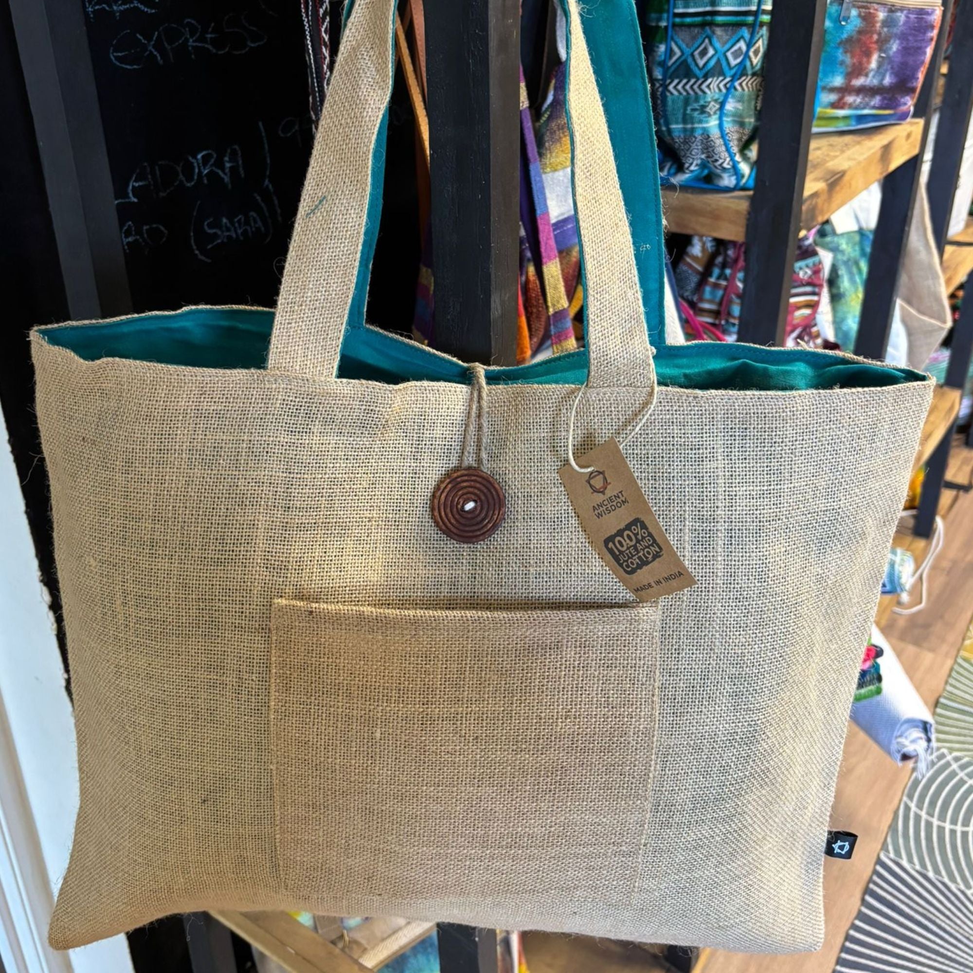 Reversible Jute & Cotton Big Bag - Teal