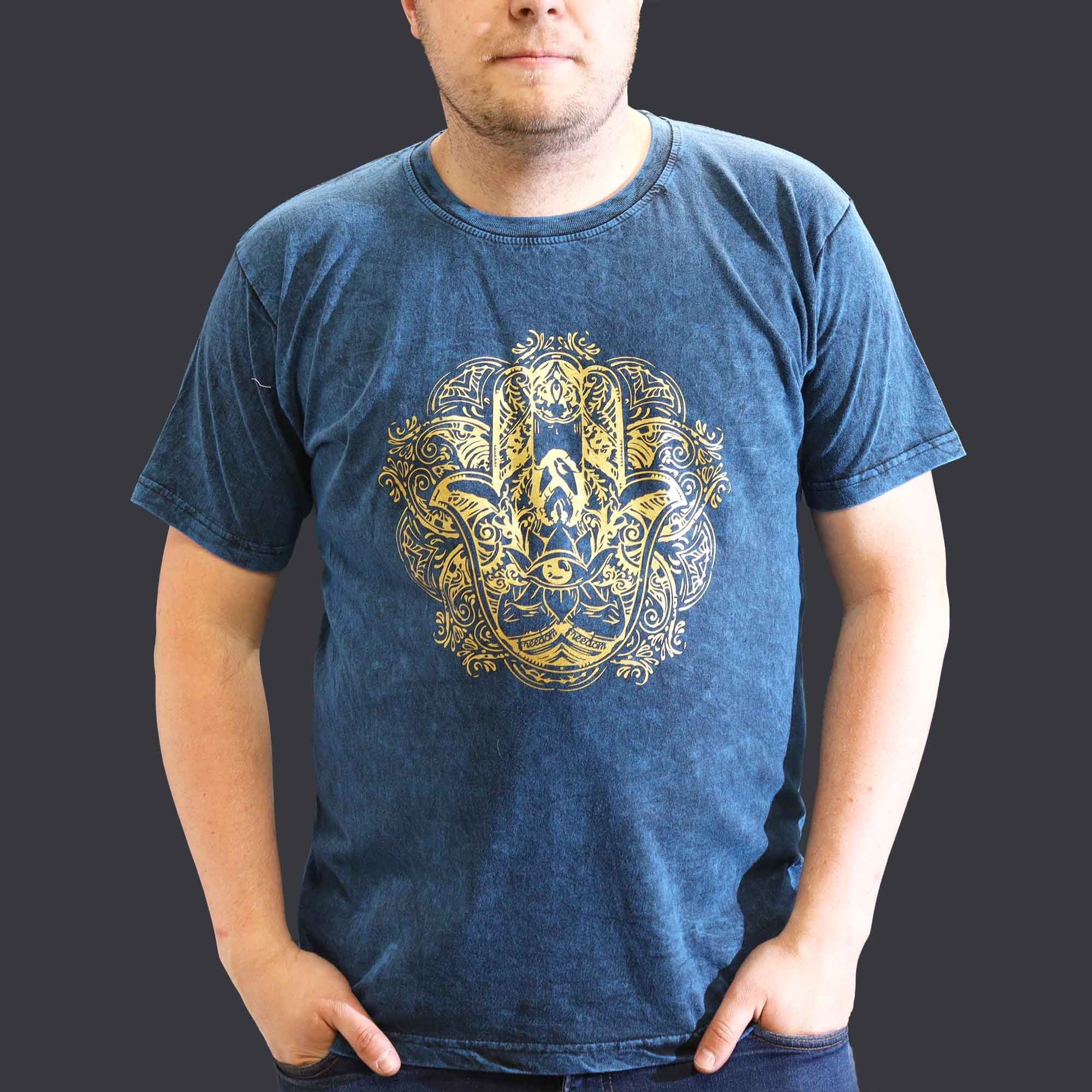 XLarge Stone Washed Teashirt - Hamsa - Blue