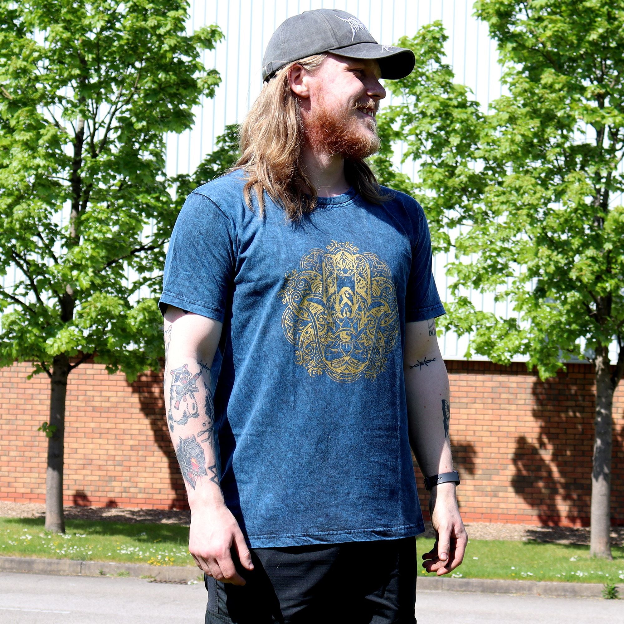 XLarge Stone Washed Teashirt - Hamsa - Blue