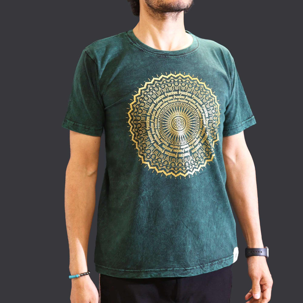 Medium Stone Washed Teashirt - Mandala - Green