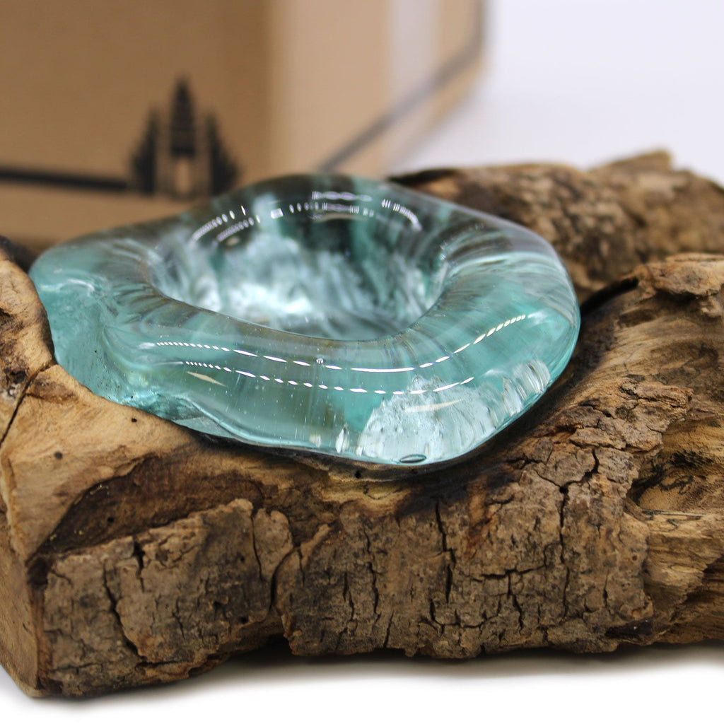 Molton Glass on Wood - Candle Holder