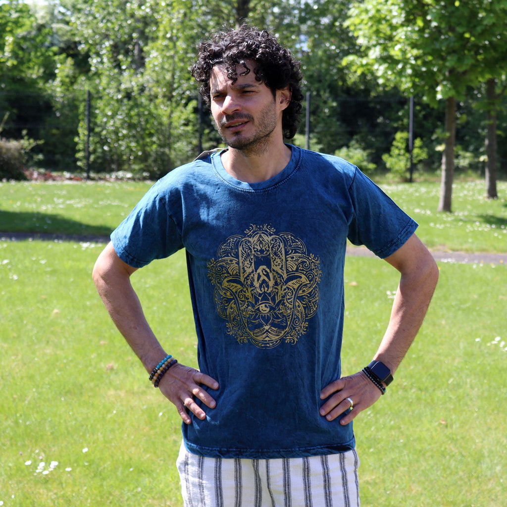 Medium Stone Washed Teashirt - Hamsa - Blue
