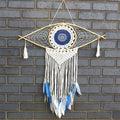 Protection Dream Cather - Lrg Macrame Eye White/ Blue/Grey