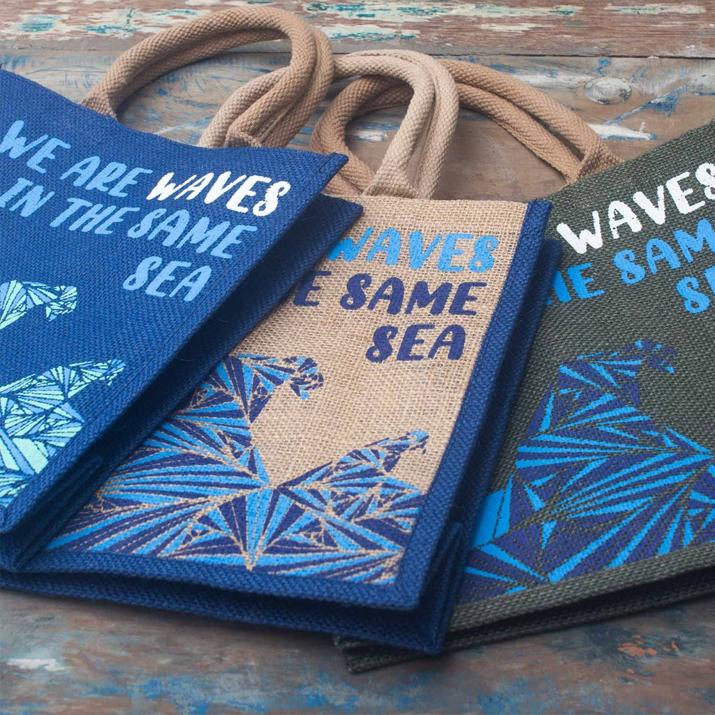 Printed Jute Bag - We are Waves - Natural