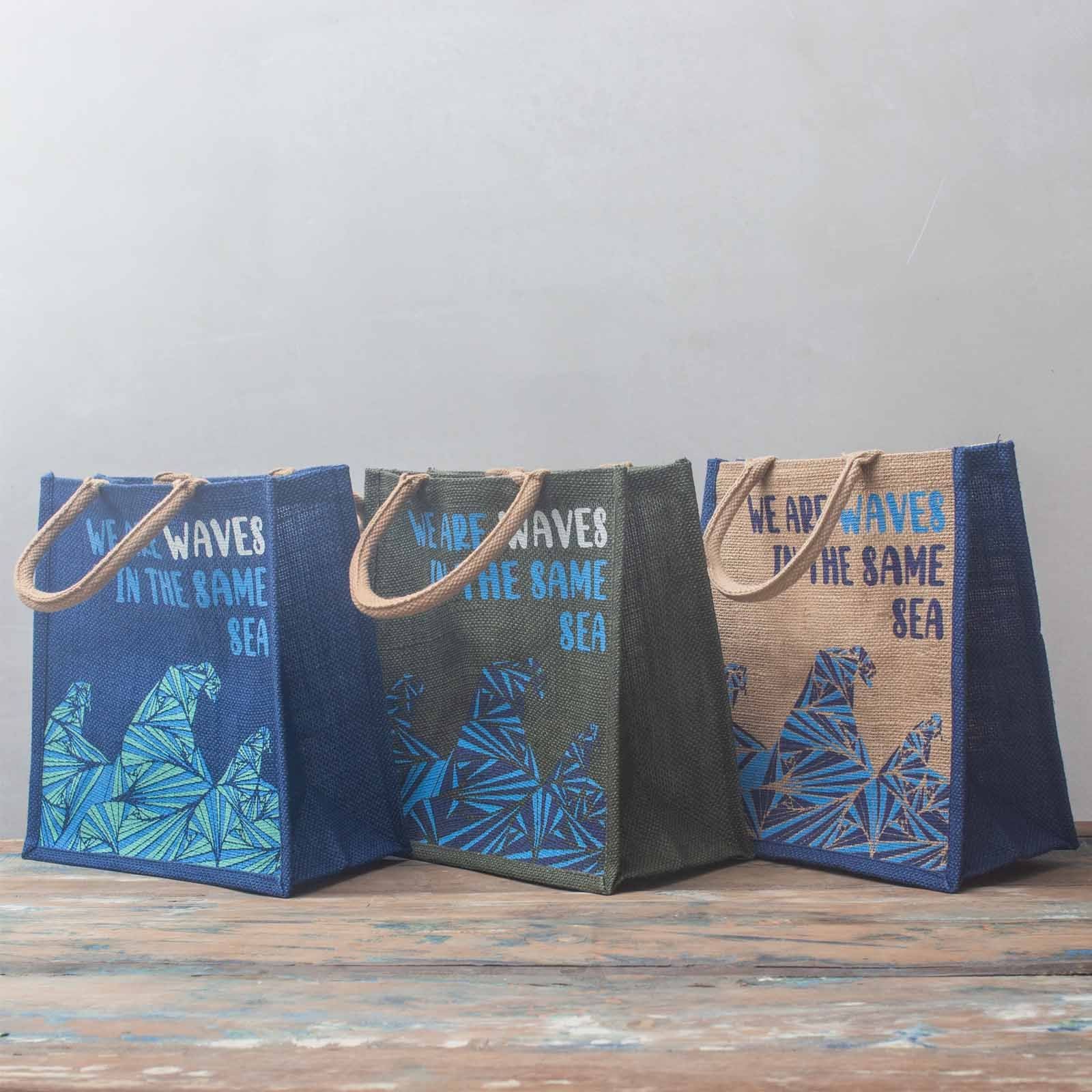 Printed Jute Bag - We are Waves - Natural