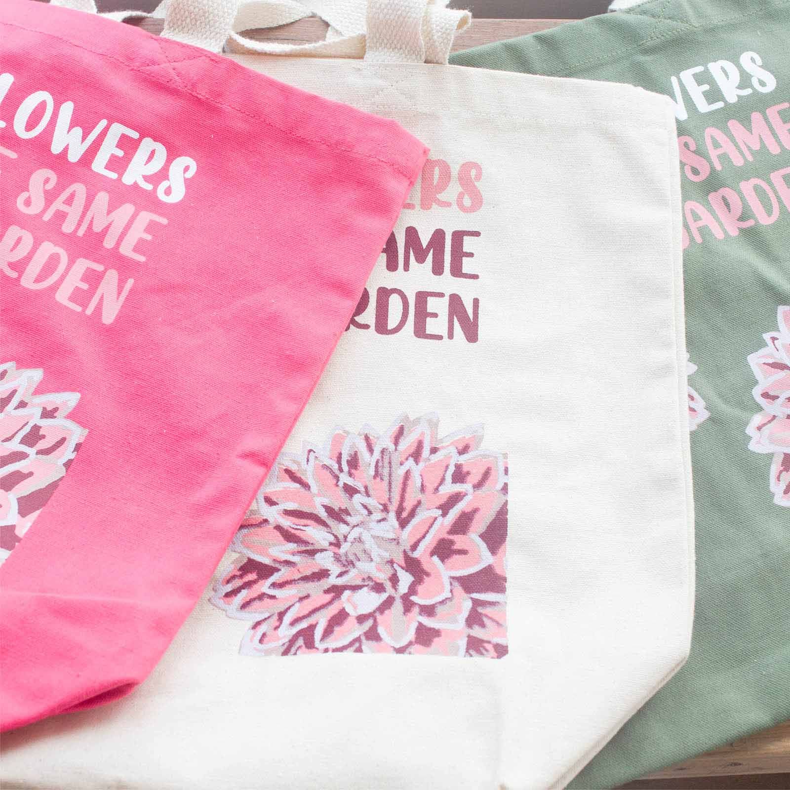 Printed Cotton Bag - We are Flowers - Olive, Pink and Natural