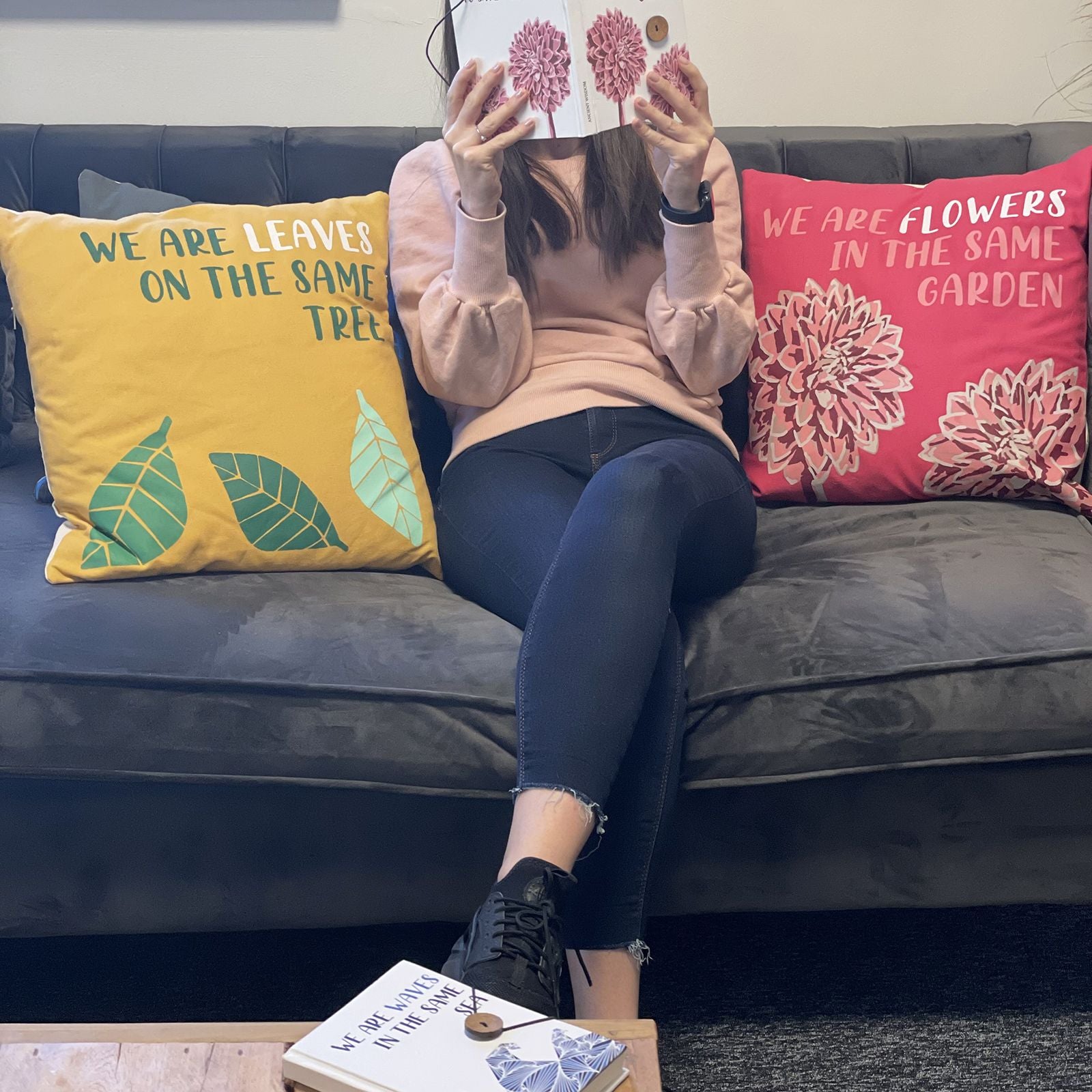 Printed Cotton Cushion Cover - We are Flowers - Natural