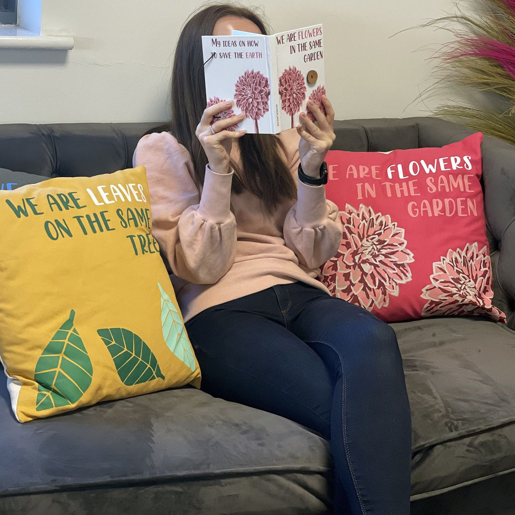 Printed Cotton Cushion Cover - We are Flowers - Natural