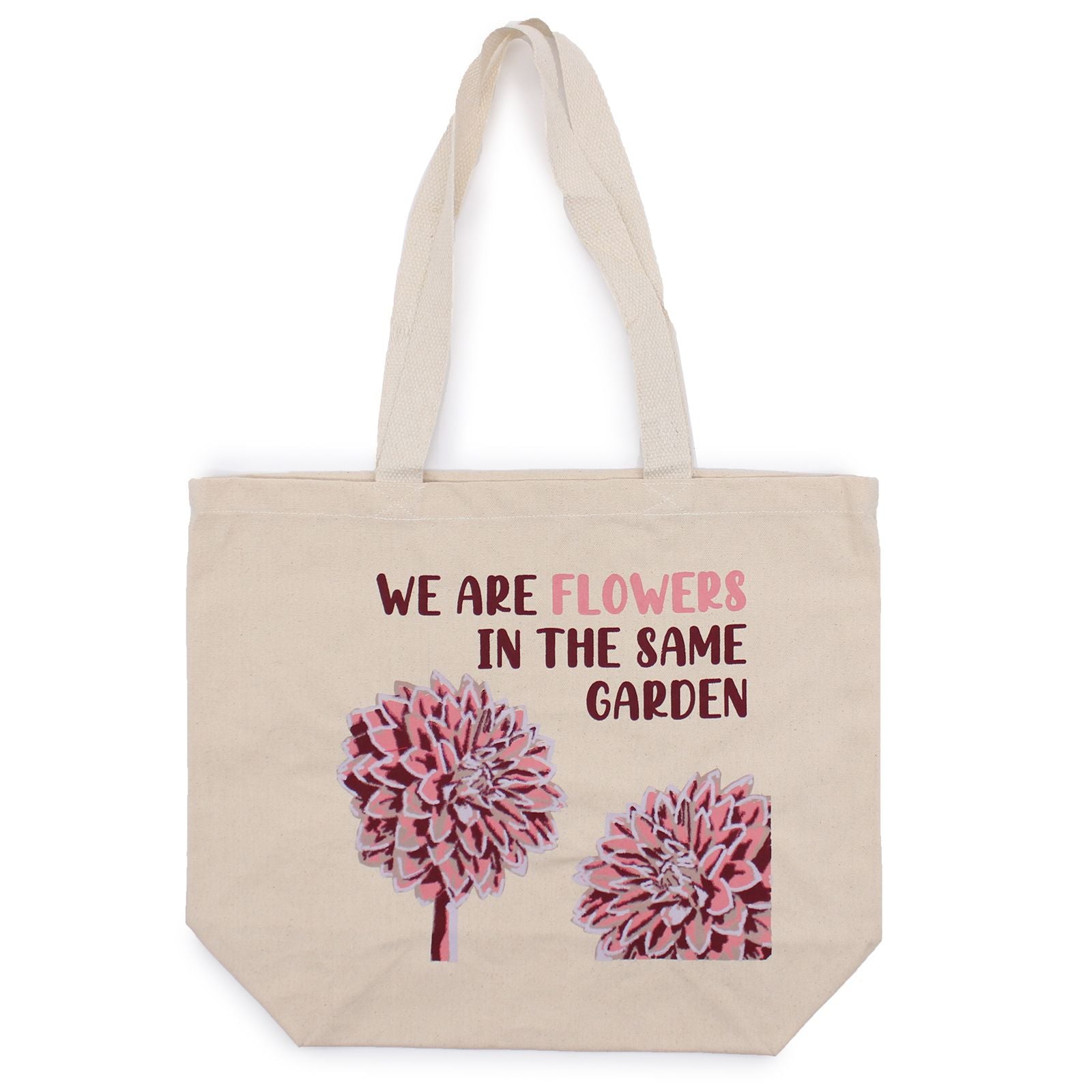 Printed Cotton Bag - We are Flowers - Olive, Pink and Natural