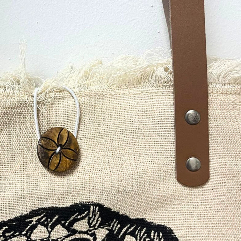Natural Tote Bag Leather Handle - Mandala