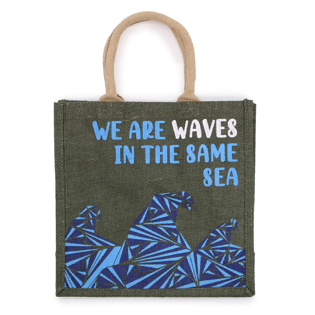 Printed Jute Bag - We are Waves - Natural