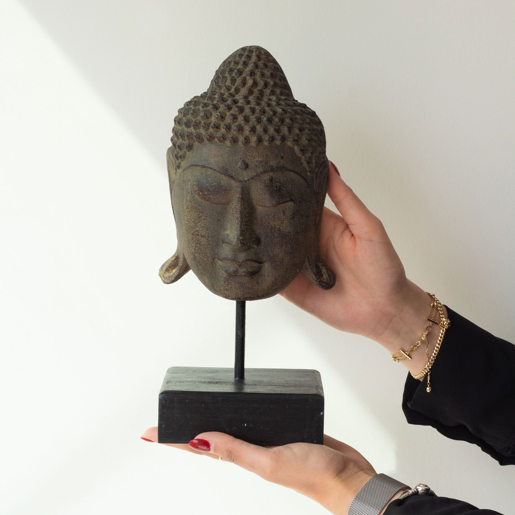 Large Serenity Buddha Head on Stand  - Grey