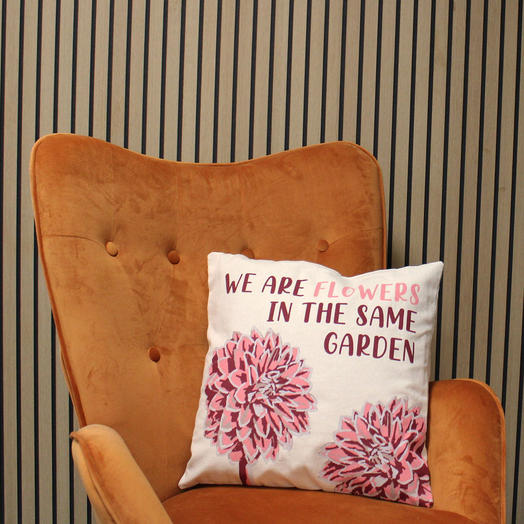 Printed Cotton Cushion Cover - We are Leaves - Yellow